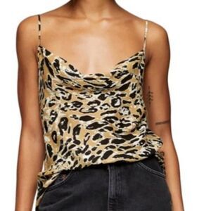 NWT Topshop Cowl Neck Satin Camisole size 6 Leopard Cami Tank Top Party Club